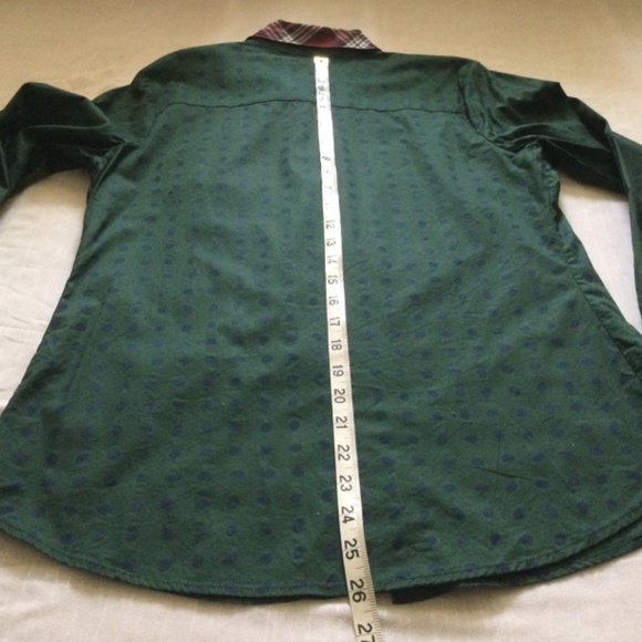 Gibson Button Down Polka Dot Blouse Contrast Plaid Collar and Cuffs SZ M - Picture 12 of 13